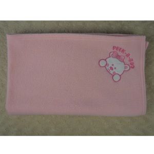 Fisher Price Peek A Boo Teddy Bear Pink Baby Blanket White Fleece Bow